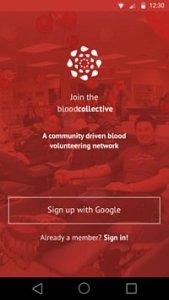 The home screen of Blood Collective app